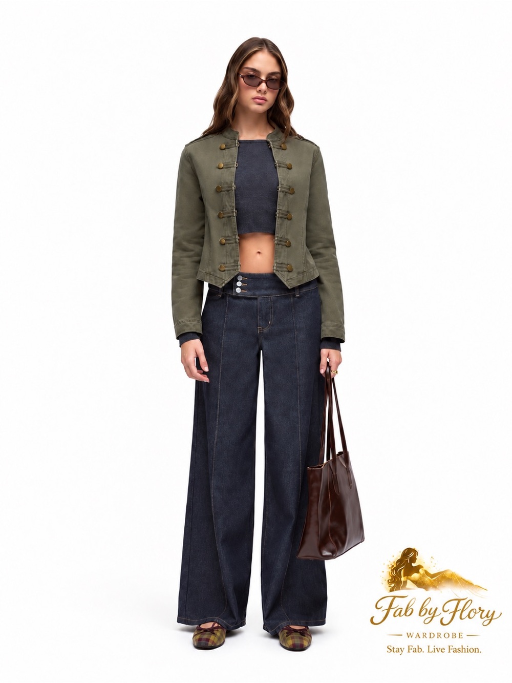 Cider Dark Blue High-Rise Wide-Leg Jeans with Center Seams
